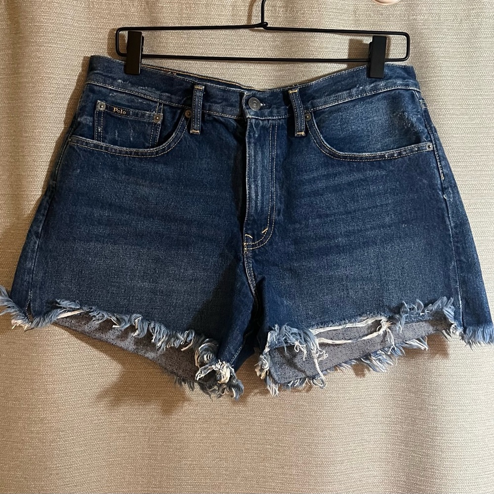 Polo Ralph Lauren Sophia Cut Off Denim Shorts Blue Frayed Size 29 Festival